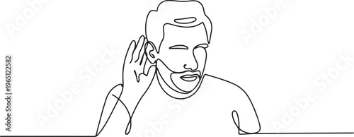 The man does not hear what he is told. Hearing loss. Deafness. International Day of Sign Languages. International Week of the Deaf. one line art icon drawing vector