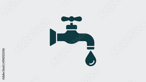 A concise and impactful icon depicting a dark-colored water faucet with a single, dark water drop, symbolizing plumbing, water supply issues, or perhaps a lack of clean water.