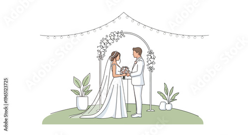 Wedding Ceremony Arch with Bride and Groom Holding Hands, Romantic Vows