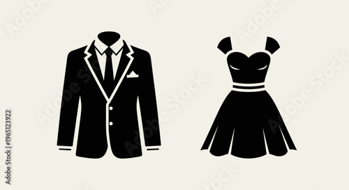 Minimalist formal outfit icons in black silhouette style.