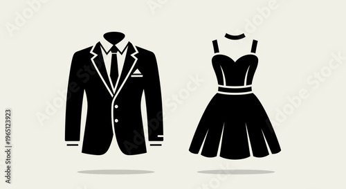 Minimalist formal outfit icons in black silhouette style.