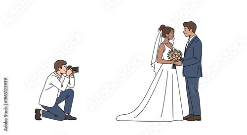 Wedding Photographer Capturing Couple Portrait Outdoors - Bride and Groom Posing