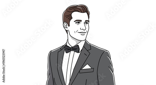 Elegant Man in Tuxedo and Bowtie, Looking Confident