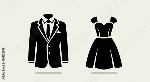 Minimalist formal outfit icons in black silhouette style.