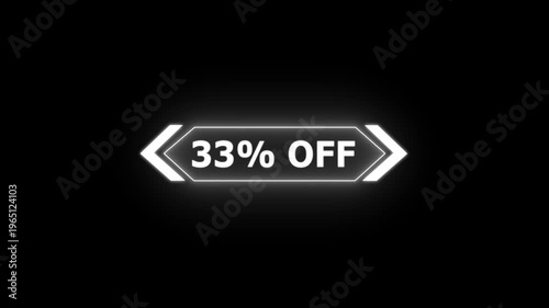 Abstract 33 Percent Off Sale Discount Offer promotion savings deal ideal for e-commerce, advertising, and marketing campaigns. Neon Glowing Banner Animation on Sunburst Background Overlay Loop.