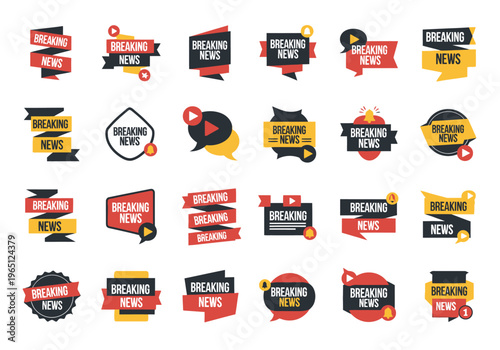 Collection of Breaking News Labels and Badges for Media Broadcast and Online Platforms