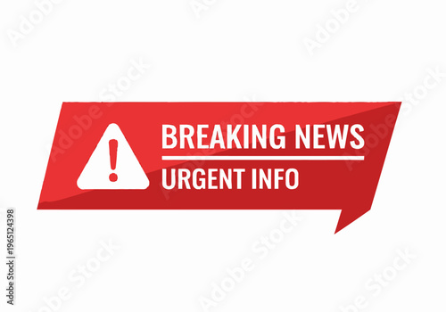 Breaking News Urgent Info Alert Icon with Exclamation Mark on Red Banner