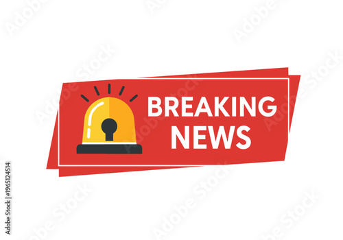 Breaking News Alert Siren with Red Banner - Urgent Information Notification Icon