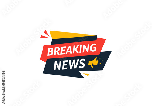 Breaking News Banner with Megaphone Icon and Geometric Shapes