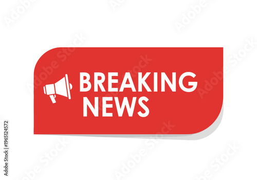 Breaking News Announcement Banner with Megaphone Icon for Urgent Updates and Important Information Broadcasts