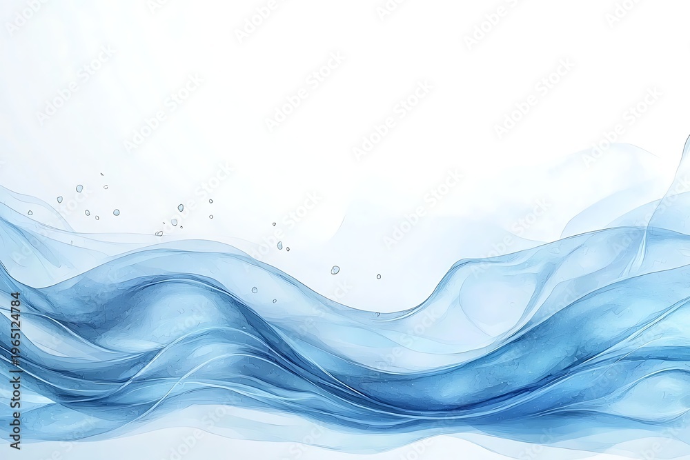 Fototapeta premium Elegant Blue Abstract Waves with Soft Transparency and Bubbles on White Background