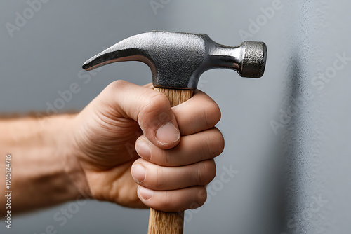 Hammering a nail into the wall in the living room to hang a picture in the afternoon sunlight with tools nearby and a blank wall waiting for decoration Generative AI