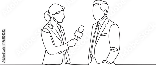 Minimalist Line Art Interview Scene – Reporter Asking Questions, Media and Communication Concept
