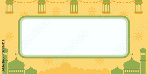 Label Horizontal Ramadan dengan Dekorasi Lentera dan Motif Islami