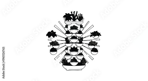 Intricate botanical illustration of a decorative floral arrangement