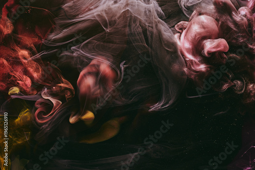 Abstract colorful red black background. Moving flow of paints, fluid liquid art, space sky