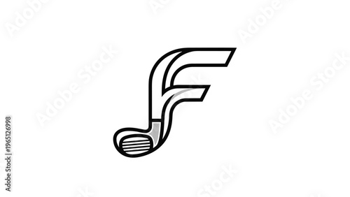 Creative logo design combining the letter f with a detailed golf club head to represent sports or club branding.