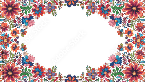 Vibrant floral border with a variety of colorful blossoms surrounding a central white space for custom text.