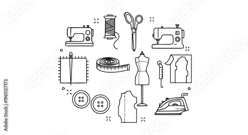 Modern tailor and sewing outline icons collection with fashion design and workshop symbols