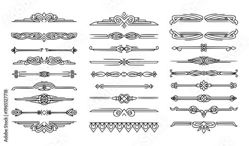 Black white ornamental dividers borders vector geometric vintage set