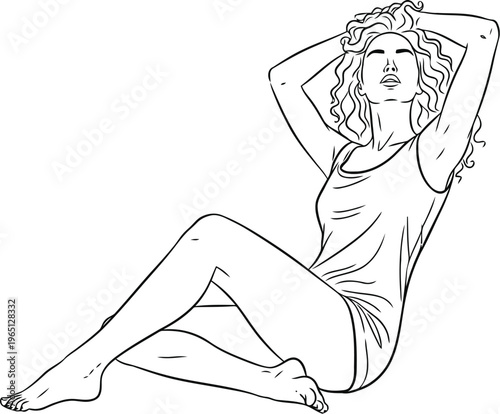 Elegant sketch of a woman with curly hair posing gracefully