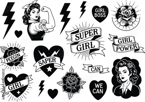 Empowering feminist tattoos featuring iconic figures and bold slogans
