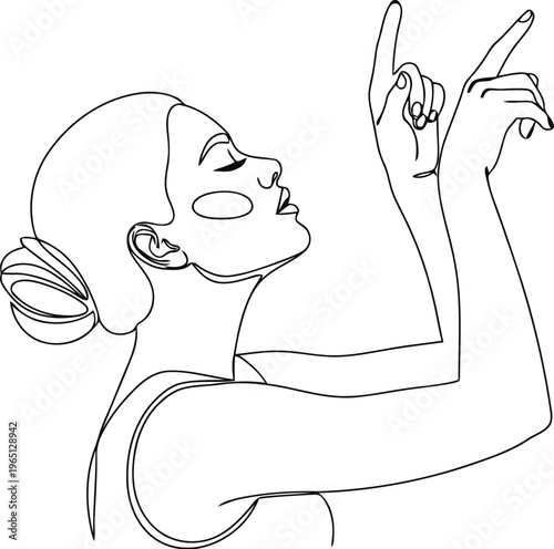Minimalist line art of a woman listening to music with headphones