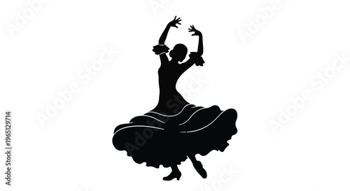 Graceful silhouette of a flamenco dancer in a flowing dress, captured mid-performance.