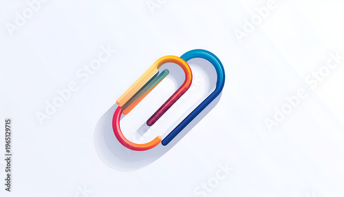 Colorful linked paper clips with shadow on white background in modern minimal style