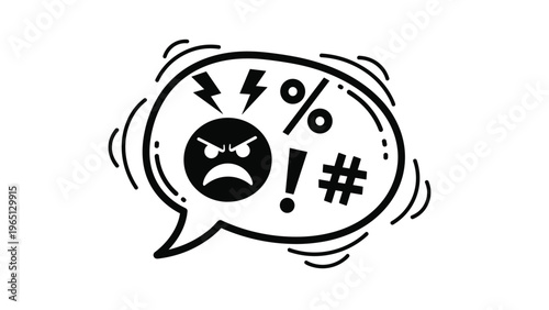 Bold speech bubble icon containing an angry face emoji and various swear word symbols like exclamation points and hashes.