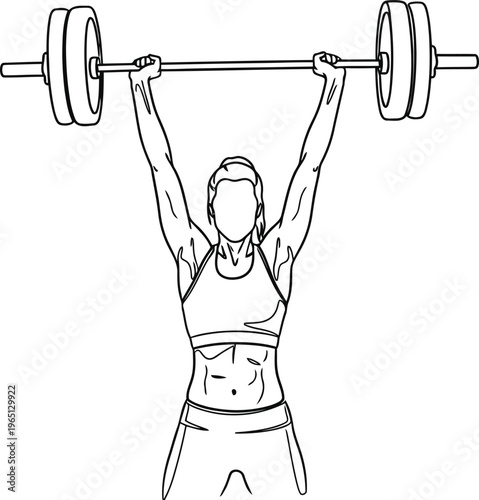 Person lifting heavy barbell overhead in strength training exercise illustration
