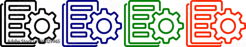 Settings gear and document icons symbols diversity colors isolated transparent background technology configuration