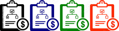 Business plan clipboard with flowchart and dollar sign for financial strategy