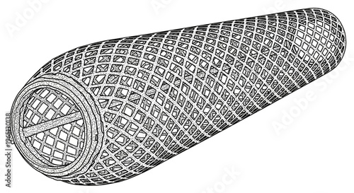 Detailed view of metal mesh tube.