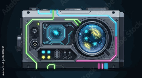 Neon lit futuristic electronic device panel.
