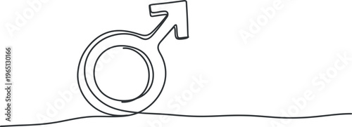 Minimalist single line drawing of the male gender symbol on a white background
