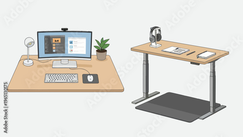 Standing desk with ergonomic accessories.