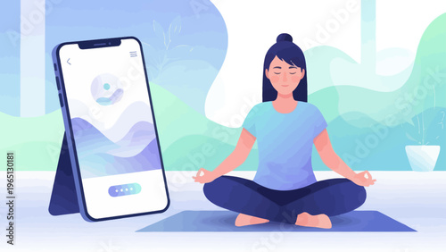 Woman meditating in lotus position.