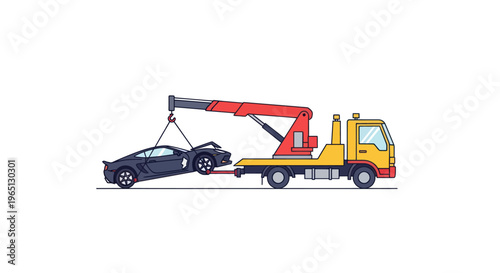 Tow truck lifting a black car.