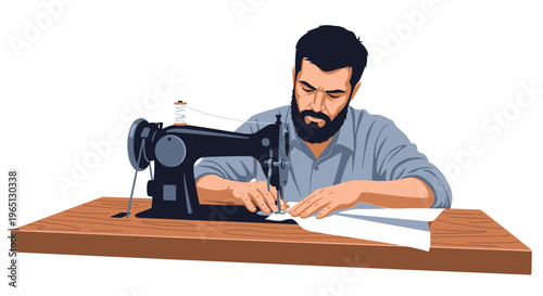 Man working with sewing machine.