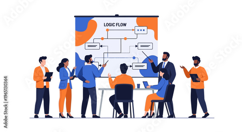 Business people discussing workflow strategy.