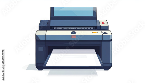 Illustration of a blue printer with paper isolated on a white background