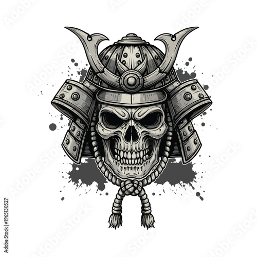 Illustration of a skull wearing a samurai helmet, representing a warrior spirit and the ultimate sacrifice in battle