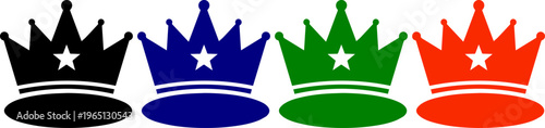 Crowns with star and bands in black, blue, green, and red