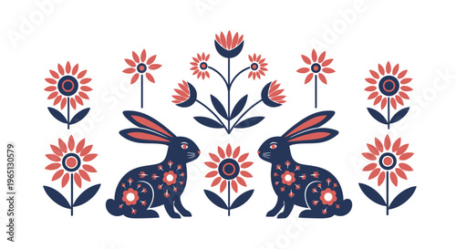 Two Rabbits Facing Each Other Sideways.