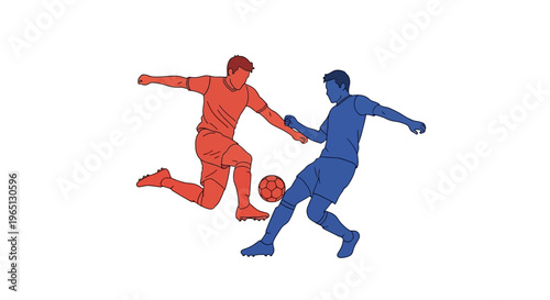 Two Soccer Players Kicking Ball.