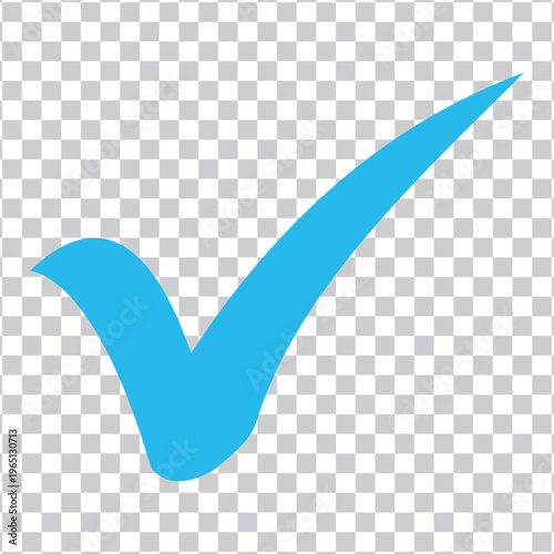 A bright blue checkmark symbol isolated on a transparent background, representing confirmation, approval, and correctness, perfect for digital interfaces and design projects