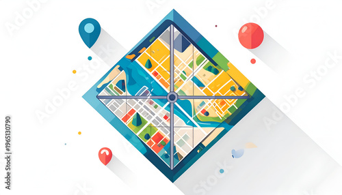 City map design graphic in blue tones showing urban planning and street layout