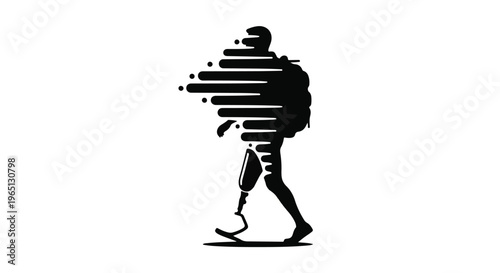 Silhouette of a person with a prosthetic leg walking, symbolizing movement and progress