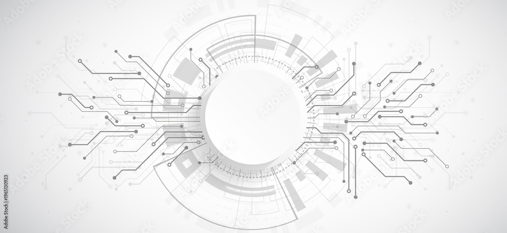 Obraz premium Abstract White Digital Technology Background with Circular Circuit Board and Network Lines